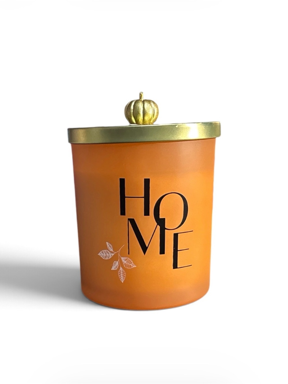 “HOME" Pumpkin Spice Frosted Amber Candle with Metallic Pumpkin Lid